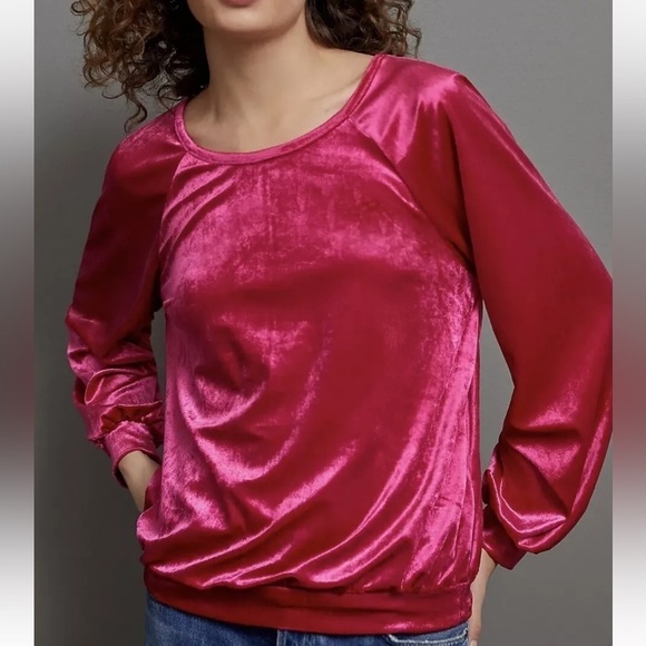 ANTHROPOLOGIE Maeve Candace Velvet Puff Sleeve Top Hot Pink Size 3X - Picture 6 of 9